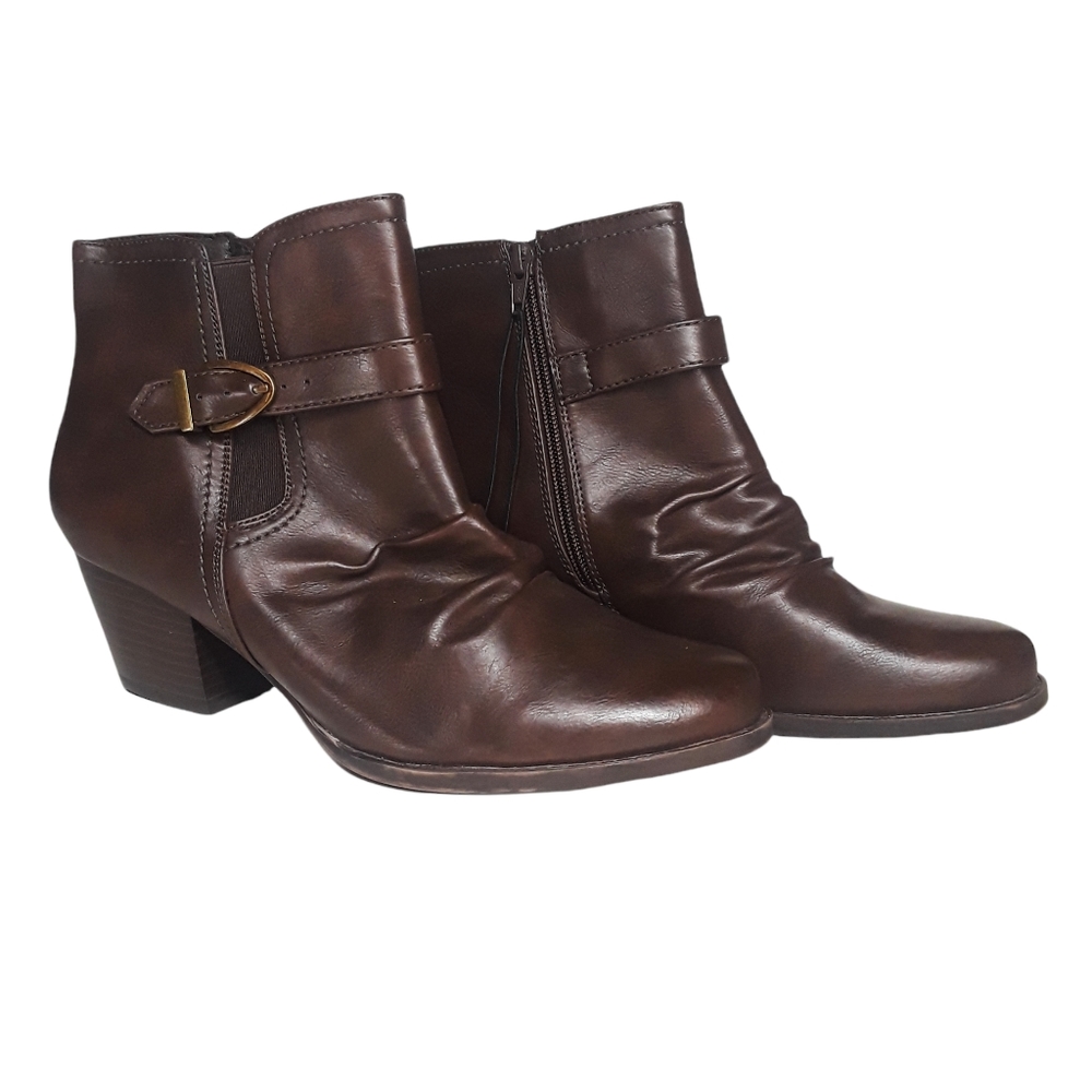 BARETRAPS Brown Faux Leather Ruching Ankle Boots 11 NWT